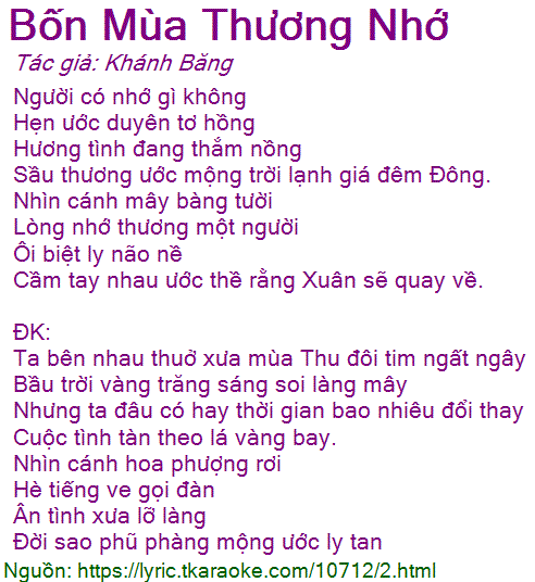 Lời bài bác hát tư mùa thương lưu giữ khánh băng tất cả nhạc nghe