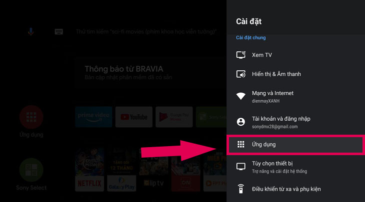 Cách xóa ứng dụng trên android tivi sony