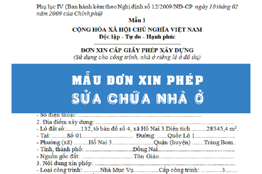 Mẫu đơn đề nghị cấp giấy phép sửa chữa nhà ở