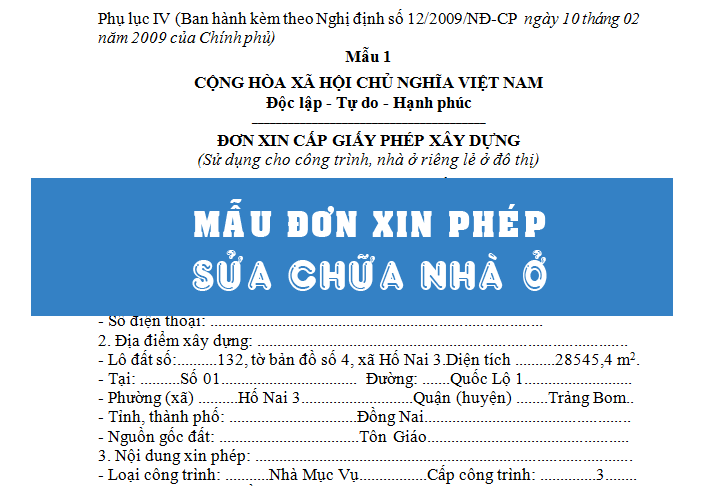 Mẫu 1-1 xin phép sửa chữa nhà ở Mẫu đối kháng xin phép thay thế nhà ở